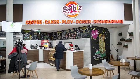 Taylor Weidman It will cost about $3,000 for Sa’biz restaurant to change the spelling of its name the new version, Sábiz (Credit: Taylor Weidman)