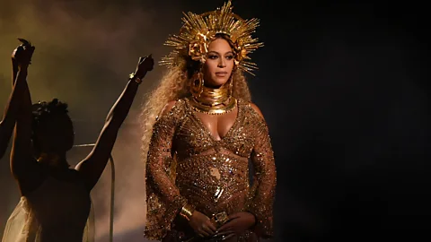 Getty Images Stars like Beyoncé and Kim Kardashian West are well-known for pregnancy photoshoots in the style of the Virgin Mary (Credit: Getty Images)