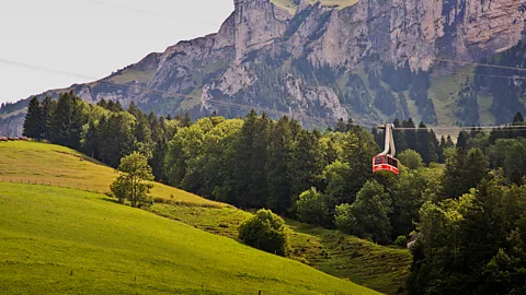 Adina Tovy/Getty Images In Switzerland’s Engelberg Valley, cable cars are used as basic transportation (Credit: Adina Tovy/Getty Images)
