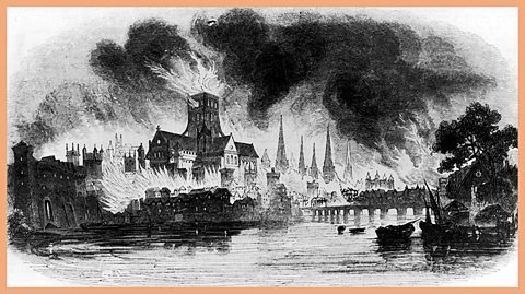  St Paul's Cathedral on fire