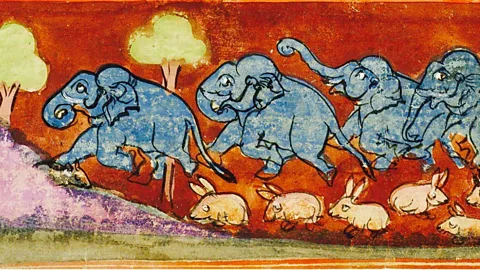 Alamy The Panchatantra has been illustrated countless times, including in this 18th Century watercolour of elephants trampling hares created in Rajasthan (Credit: Alamy)