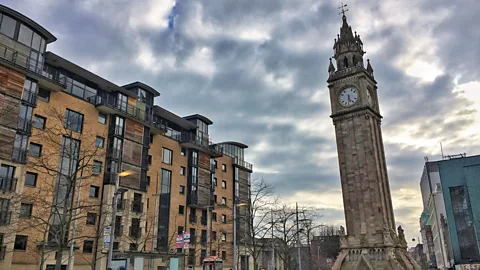 Eliot Stein Built on muddy land reclaimed from the Farset, Belfast’s Albert Memorial Clock soars at a 1.25m slant (Credit: Eliot Stein)