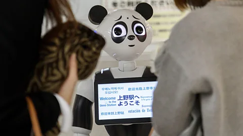 Alamy Stock Photo Robots, like this one from Japanese cell phone company SoftBank, use multilingual interfaces and promote multilingual environments (Credit: Alamy Stock Photo)