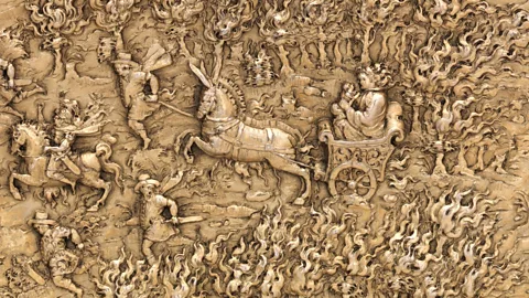 Metropolitan Museum of Art A detail portrays a scene where Livia and her infant son Tiberius escape a forest fire (Credit: Metropolitan Museum of Art)
