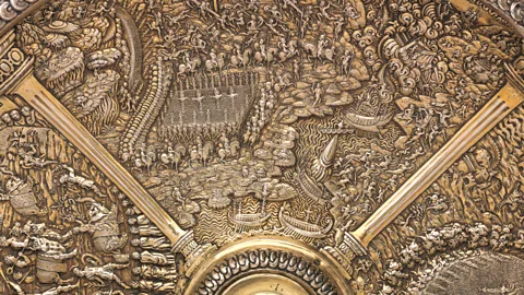 Metropolitan Museum of Art There are 48 narratives scenes portrayed in the set of cups, including a depiction of Julius Caesar and his cohorts crossing the river Rubicon (Credit: Metropolitan Museum of Art)