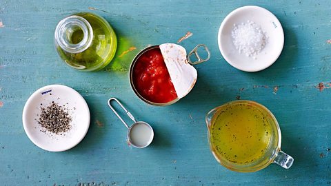 Oil, tinned tomatoes, salt and pepper, stock - basics for a store cupboard