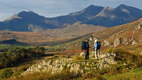 Walkers at Mount Snowdon in Snowdonia, Wales