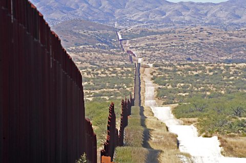 US-Mexico border fence in Santa Cruz County, Arizona, USA