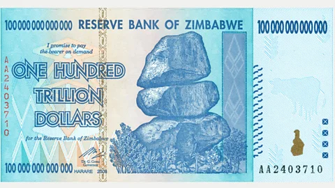 Alamy Rampant hyperinflation led Zimbabwe to introduce a Z$100 trillion note in 2009, which at the time was worth about US$30 (Credit: Alamy)