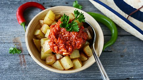 Bowl of patatas bravas