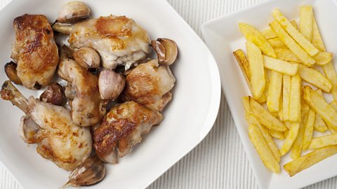 Bowl of chicken and chips