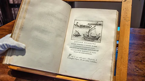 Rossi Thomson, by permission of the Biblioteca Civica Bertoliana – Vicenza Antonio Pigafetta details Magellan’s travels in The First Voyage Round the World (Credit: Rossi Thomson, by permission of the Biblioteca Civica Bertoliana – Vicenza)