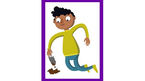 A cartoon image of a boy digging