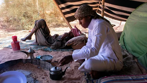 Amanda Ruggeri A Bedouin woman wouldn’t normally be sitting with Abu Rashid’s father and brother in the men’s area (Credit: Amanda Ruggeri)