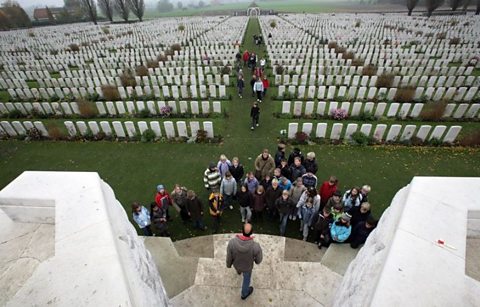 School children visiting the Tyne Cot Cemetery near Ypres in Belgium in the present day