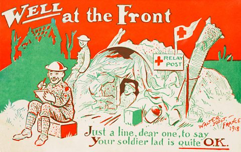 A colour postcard possibly produced to send Christmas greetings from the front line during World War One