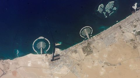 A photo of Palm Islands off the coast of Dubai taken from the ISS