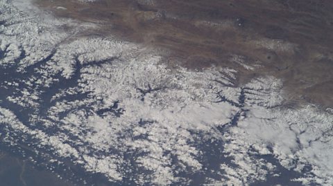 A photo of the Himalayas taken from the International Space Station