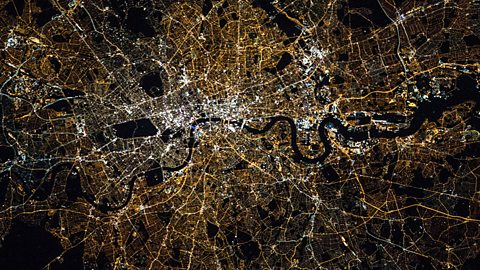 A photo of the river Thames in London taken from the International Space Station