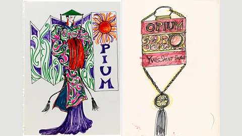 Musée Yves Saint Laurent Paris The designer’s research sketches for the perfume, Opium (Credit: Musée Yves Saint Laurent Paris)