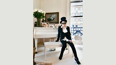 Photo by Ann Terada/Copyright Yoko Ono Lennon Yoko at her white Steinway ‘O’ grand piano on her 85th birthday, in the Dakota building, New York, 18 February 2018 (Credit: Photo by Ann Terada/Copyright Yoko Ono Lennon)
