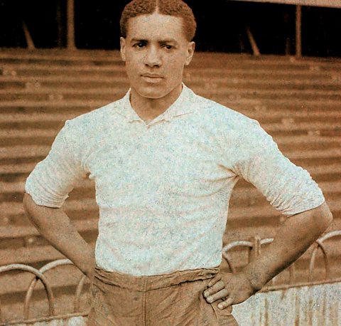 Photograph of Walter Tull at a football ground in the early 1900s