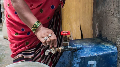 Lou Del Bello Special taps with double valves help to prevent leaks from the water pipes in Kirti Nagar, west Delhi (Credit: Lou Del Bello)