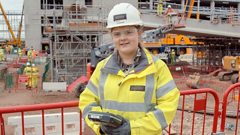 Young women, Sally, outside on a construction site