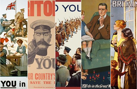 A collage of World War One era recruitment posters
