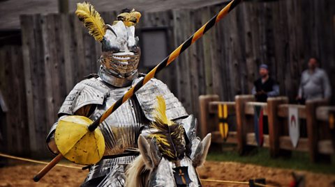 A knight jousting