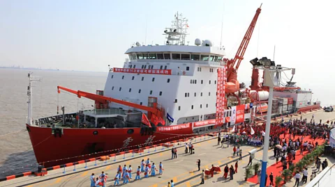 Getty Images With great fanfare, China launches one of its vessels to Antarctic waters (Credit: Getty Images)