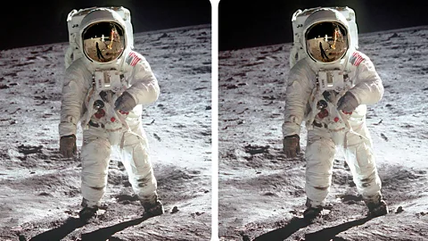 London Stereoscopic Company The book brings a new dimension to some of the most familiar images of the space race, such as Neil Armstrong's portrait of Buzz Aldrin (Credit: London Stereoscopic Company)