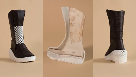 George Ellsworth, Caskia/Growing a MarsBoot The boot's exterior is made from mycelium, while the interior is a composite mycelium-based material with cotton and hemp (Credit: George Ellsworth, Caskia/Growing a MarsBoot)