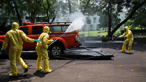 Getty Images Flu containment drill in Indonesia (Credit: Getty Images)