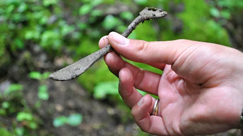 Melissa Banigan Debris from the Battle of Verdun, including dog tags, shells and silverware, can still be found in the forests of the Red Zone (Credit: Melissa Banigan)