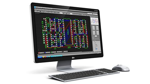 A technical computer aided design (CAD) of an electronic system on a desktop computer.