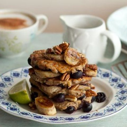 Vegan banana and blueberry pancakes