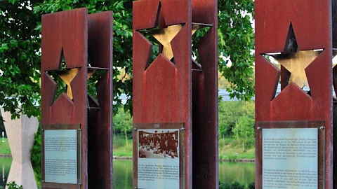 Arterra Picture Library/Alamy Three steles outside the European Museum commemorate the founding of the Schengen Agreement (Credit: Arterra Picture Library/Alamy)