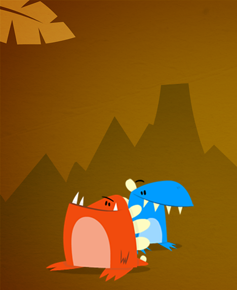 One red dinosaur and one blue dinosaur.