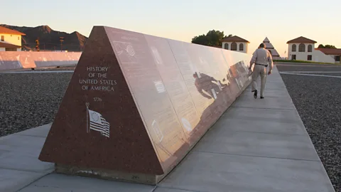 Anne Burke Since 1991, Istel has erected 20 granite monuments depicting the history of the world (Credit: Anne Burke)