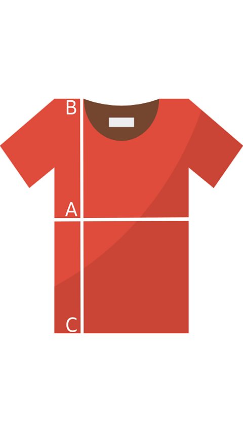 A graphic of a red t-shirt with folding guiding lines