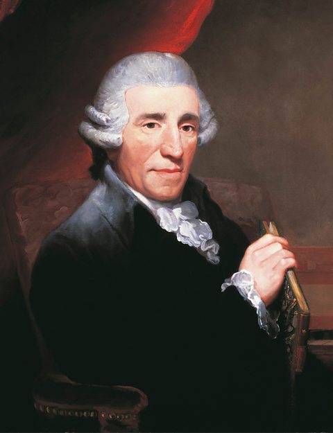 Portrait of Haydn holding a book. 