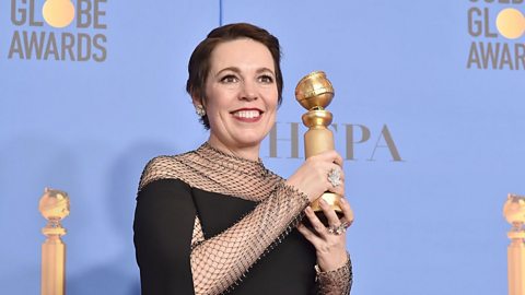 Olivia Colman with her Golden Globe for Best Actress