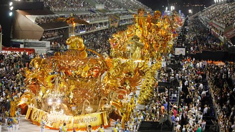 A photograph of Carnival - a school parade in Rio de Janeiro.