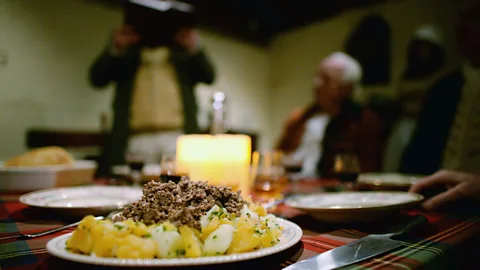Jeff J Mitchell/Getty Images Haggis plays a starring role in the annual Burns Night dinner held on 25 January, the anniversary of the poet’s birth (Credit: Jeff J Mitchell/Getty Images)