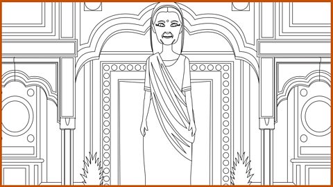 Outline drawing of the wealthy washerwoman