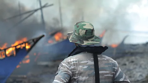 Getty Images Indonesia has destroyed hundreds of illegal fishing vessels by burning them, or sinking them off shore (Credit: Getty Images)