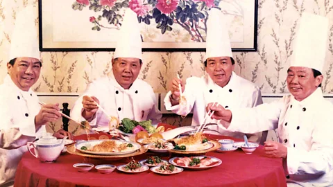 Dragon Phoenix Restaurant Chefs Hooi Kok Wai, Tham Yui Kai, Sin Leong and Lau Yoke Pui are credited with introducing yu sheng to Singapore (Credit: Dragon Phoenix Restaurant)