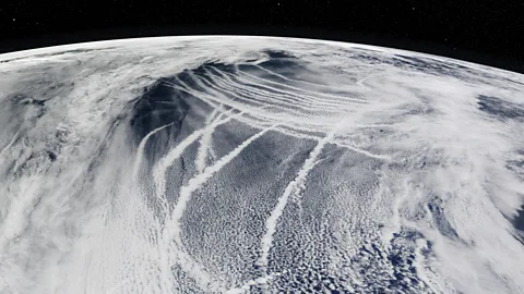 Nasa Goddard Space Flight Center The pollution trails left by ships on the ocean naturally brighten the clouds above (Credit: Nasa Goddard Space Flight Center)