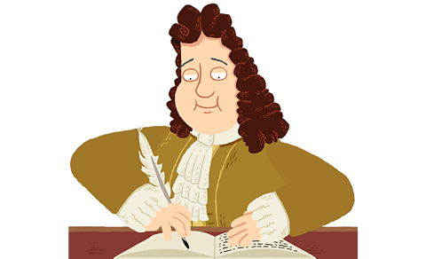 Samuel Pepys writing at his desk.